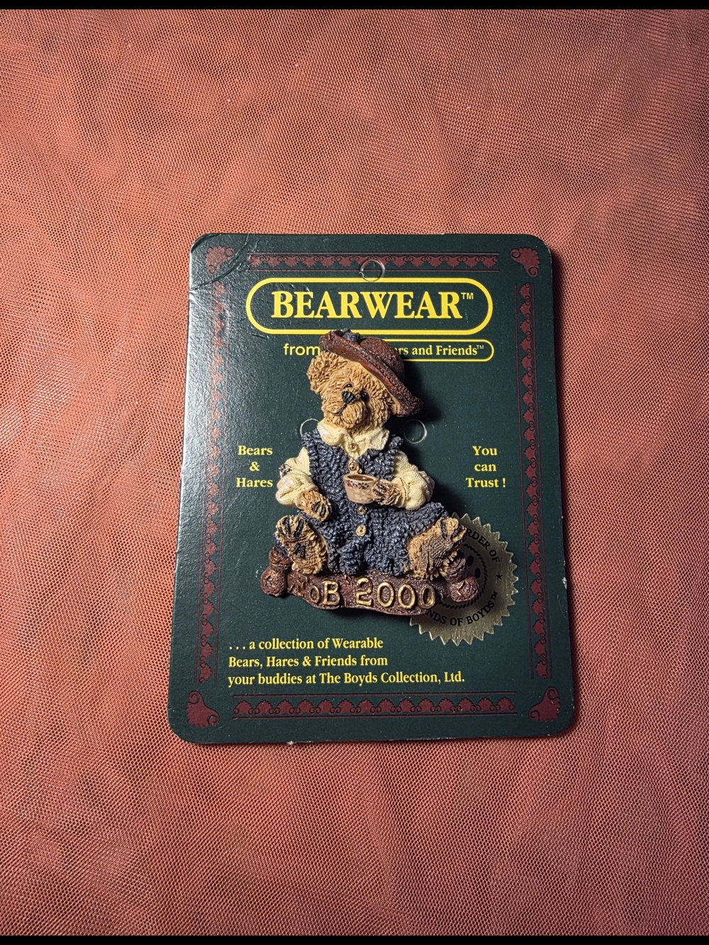 Boyds Bears Brown and Blue Bear Brooch - Bearwear